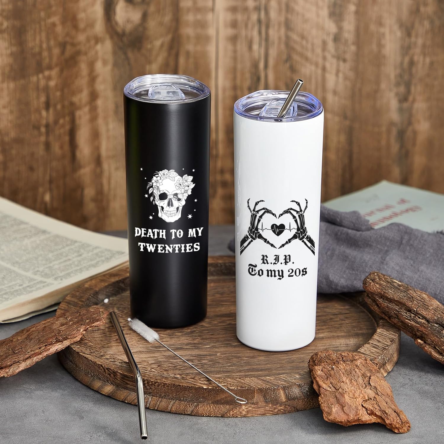 Maxcheck Rip to My 20s – Decoraciones de cumpleaños, 2 tazas góticas de regalo de cumpleaños número 30, vaso de cumpleaños de 20 onzas, regalo de