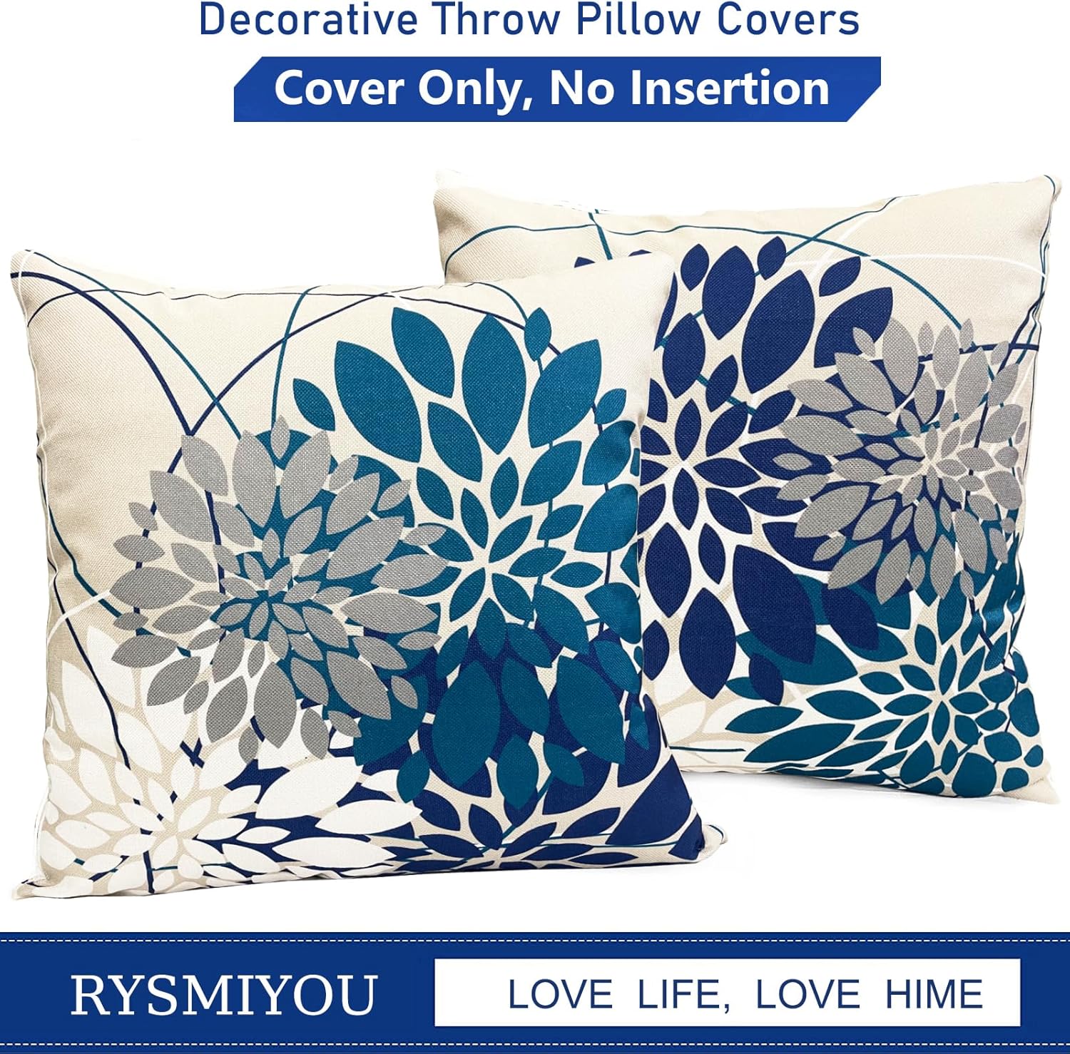 Juego de 2 fundas de almohada decorativas azules de 22 x 22 pulgadas para sofá, sala de estar, dormitorio, automóvil al aire libre, funda de