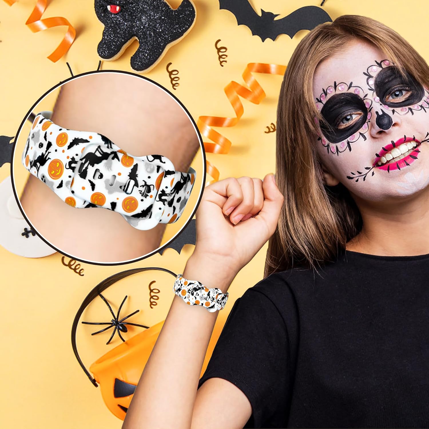 Paquete de 2 correas de reloj de Halloween compatibles con Apple Watch de 1.614 pulgadas, 1.575 pulgadas, 1.496 pulgadas, correa de repuesto de