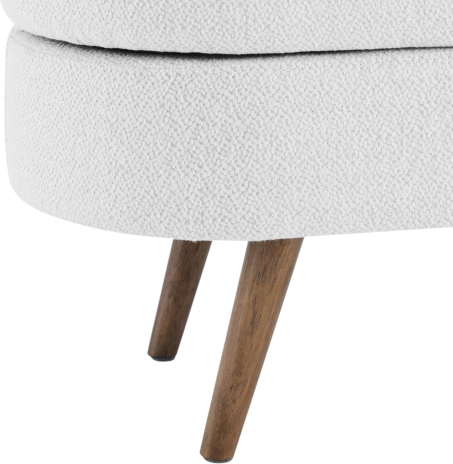 Linen Upholstery Tufted Storage Bench Ottoman for End of Bed Home Entryway Living Space, Soft Padded Oval Storage&Bench Footstool with Rubber Wood