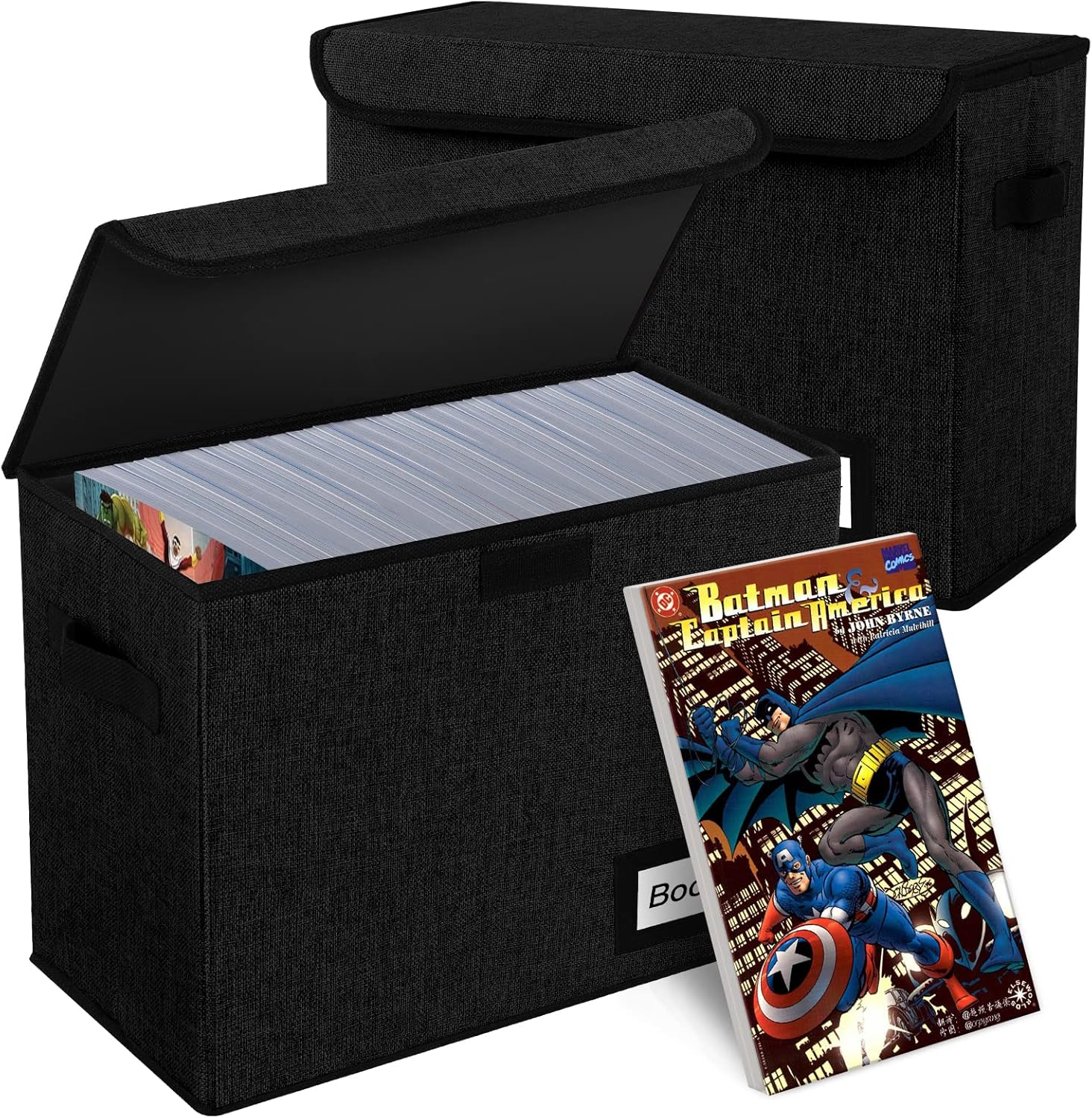 Paquete de 2 cajas de almacenamiento de cómics, organizador protector de cómics, 15.8 x 7.8 x 11.8 pulgadas, caja corta plegable para cómics,