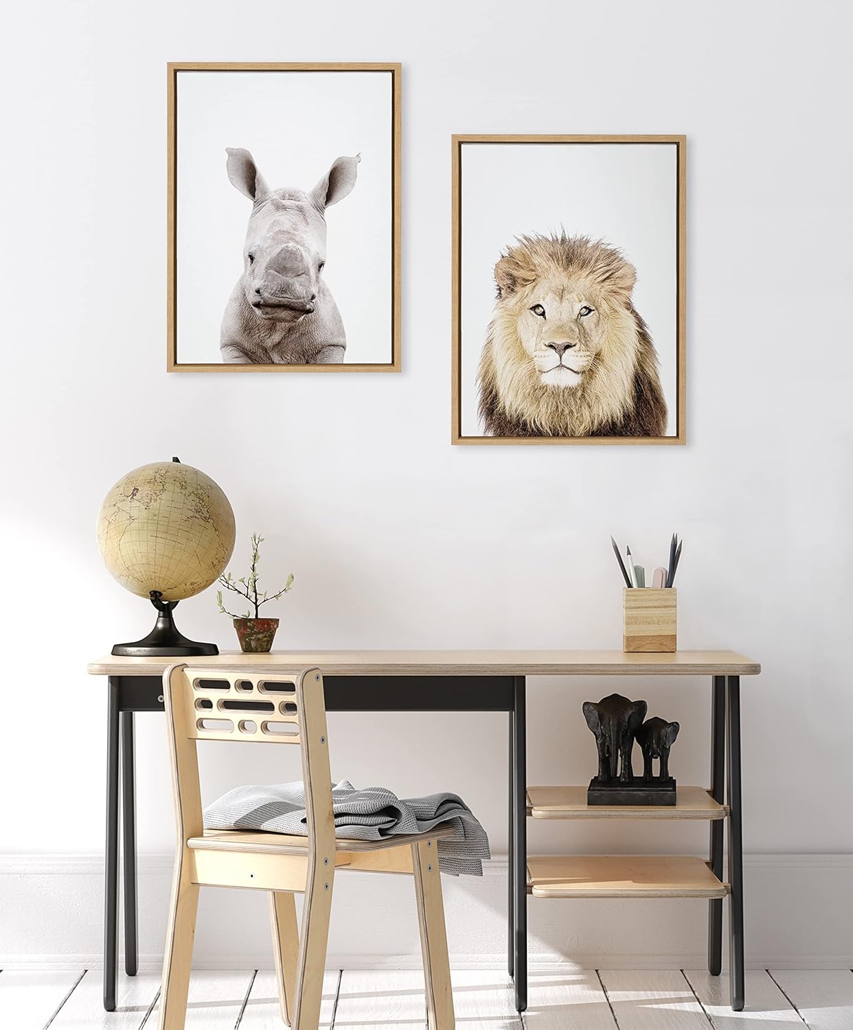 Kate and Laurel Sylvie Lion Thinking – Lienzo enmarcado para pared, diseño de retrato de Amy Peterson Art Studio, 18 x 24 pulgadas, natural, arte