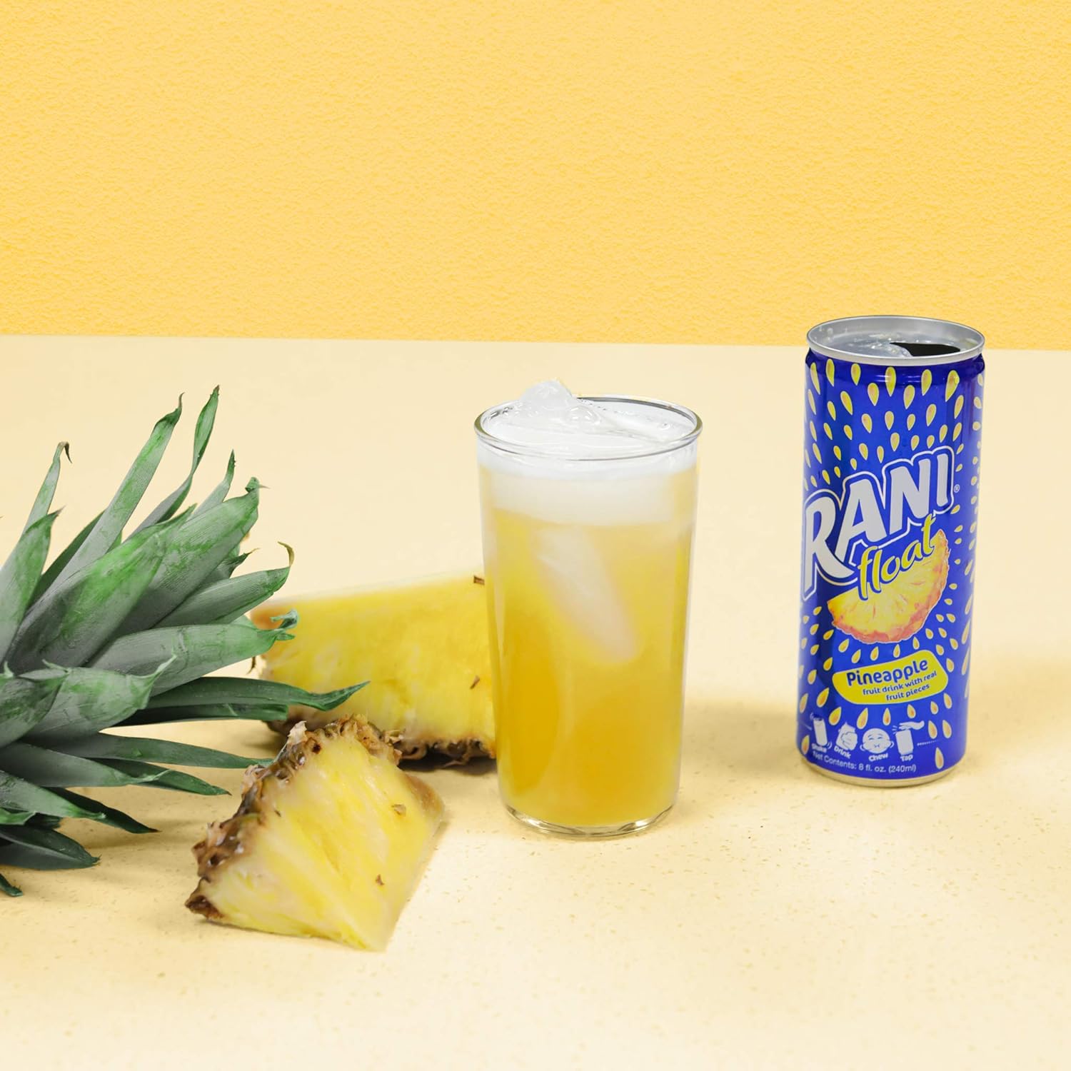 Rani Float Bebida de jugo de frutas, piña, importada de Dubai, hecha con piezas de fruta real, baja en azúcar, 8 onzas, paquete de 24