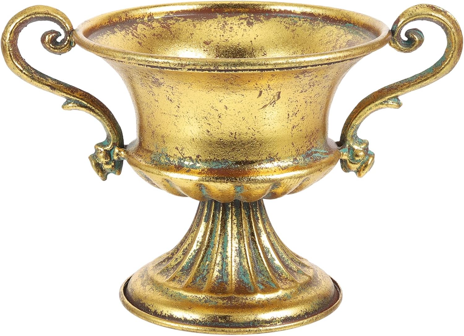 Maceta de urna antigua, jarrón de pedestal, jarrón de metal dorado envejecido, jarrón alto de trompeta elegante, macetas para centro de mesa,