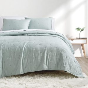 BOURINA Juego de edredón bordado de 3 piezas de microfibra prelavada, ultra suave, ligero, con bordado de estrellas, juego de colcha matrimonial, BOURINA Juego de edredón bordado de 3 piezas de microfibra prelavada, ultra suave, ligero, con bordado de estrellas, juego de colcha matrimonial,