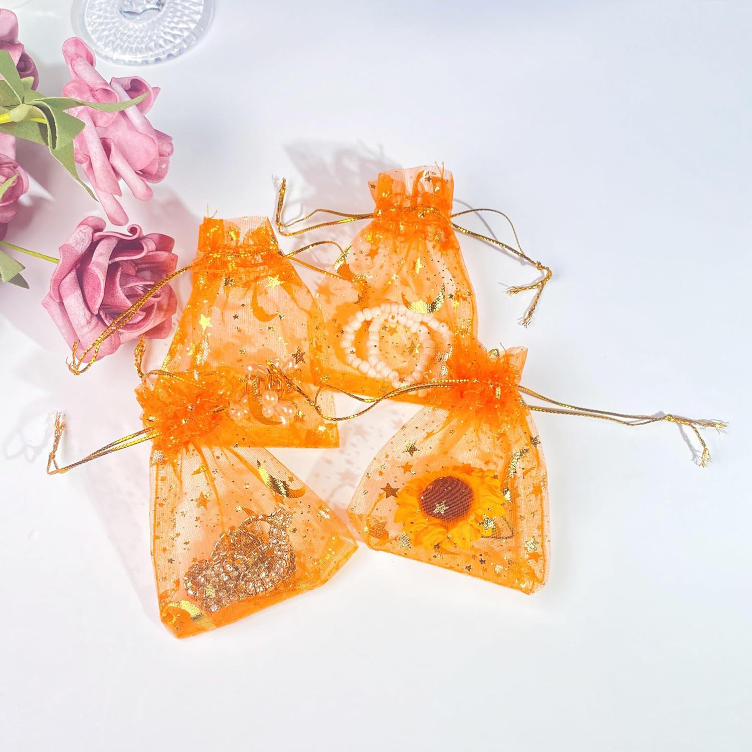 ELOOF Bolsas de regalo de dulces, bolsas de regalo, joyería de fiesta, bolsas de malla para regalos, bolsas de malla pequeñas con cordón de organza