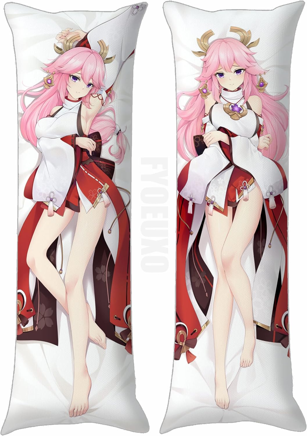Anime Game Genshin Impact Girl Yae Miko – Funda de almohada corporal para abrazar, doble cara impresa de 59 x 19 pulgadas, funda de almohada