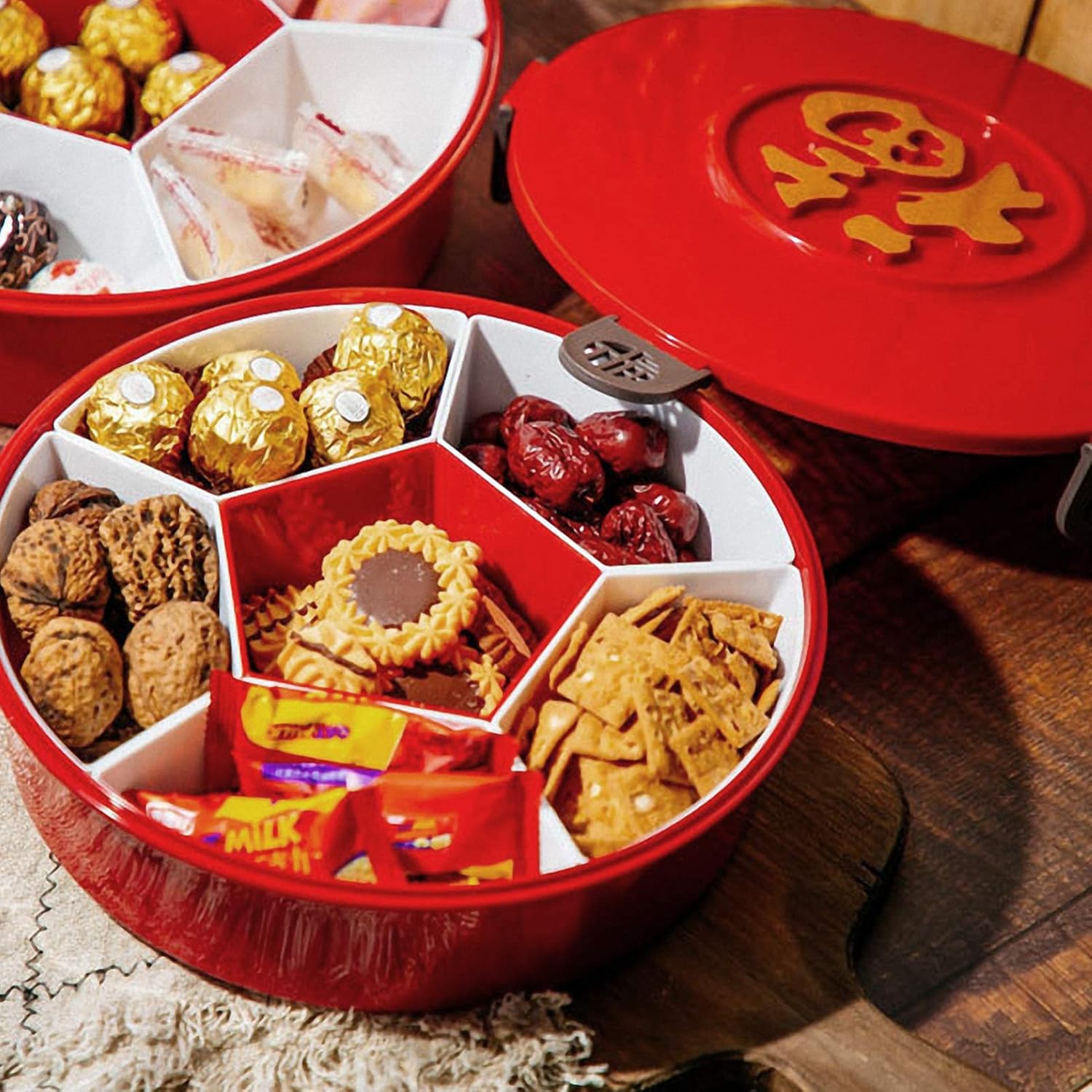 Bandejas para servir para fiestas, Año Nuevo chino, frutas secas, dulces, aperitivos, bandeja para servir, caja dividida para platos de alimentos,