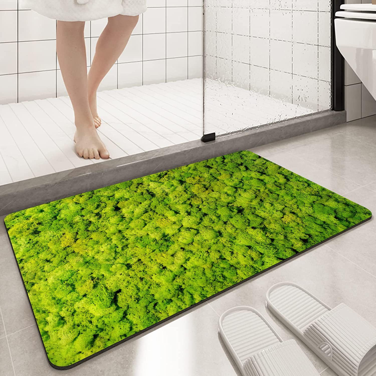 Alfombra de baño de musgo verde para baño, ducha, bañera, impresión 3D, decoración de granja, pequeña, delgada, antideslizante, lavable, 16 x 24
