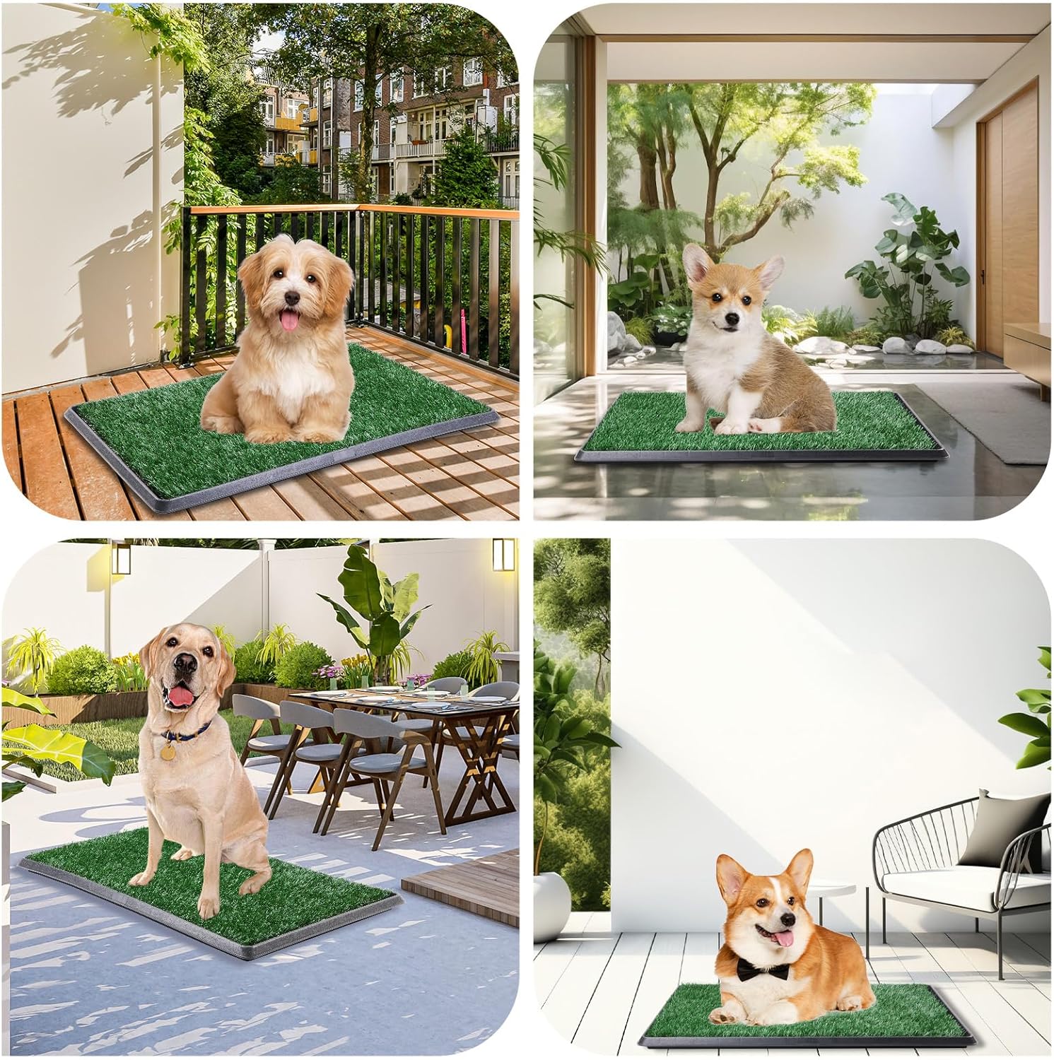 LOOBANI Almohadilla de césped para perros con bandeja grande, orinales para interiores para entrenamiento de apartamentos y patio, con 2 paquetes