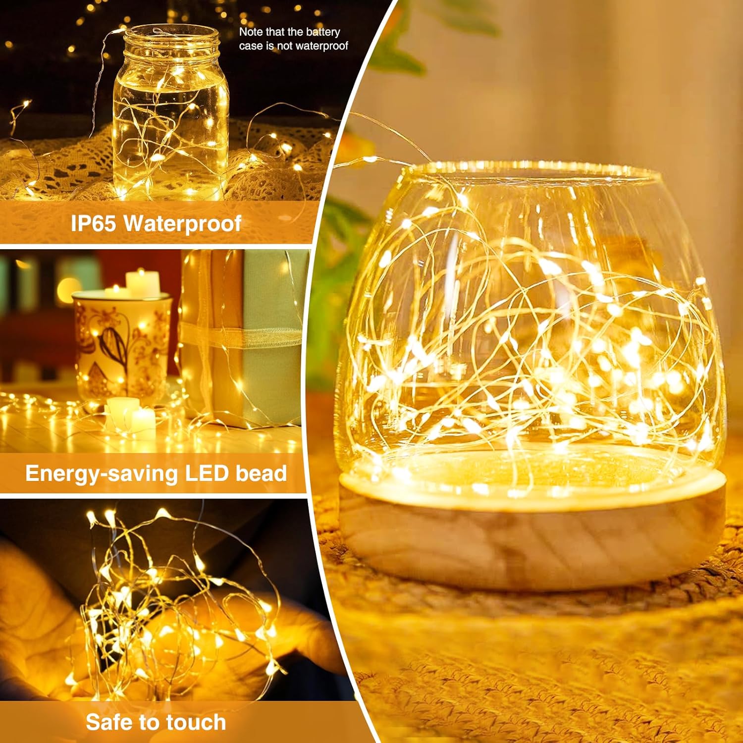 Paquete de 10 guirnalda de luces que funcionan con pilas, con temporizador, tira de 20 luces LED de 7 pies, impermeable, alambre plateado, funciona