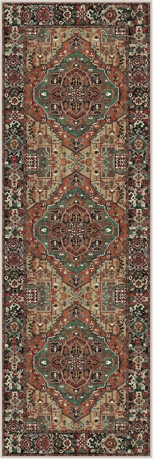 Alfombra lavable para pasillo de 2 pies 6 x 8 pies, alfombra de pasillo antideslizante con parte trasera de goma, tapetes vintage desgastados para