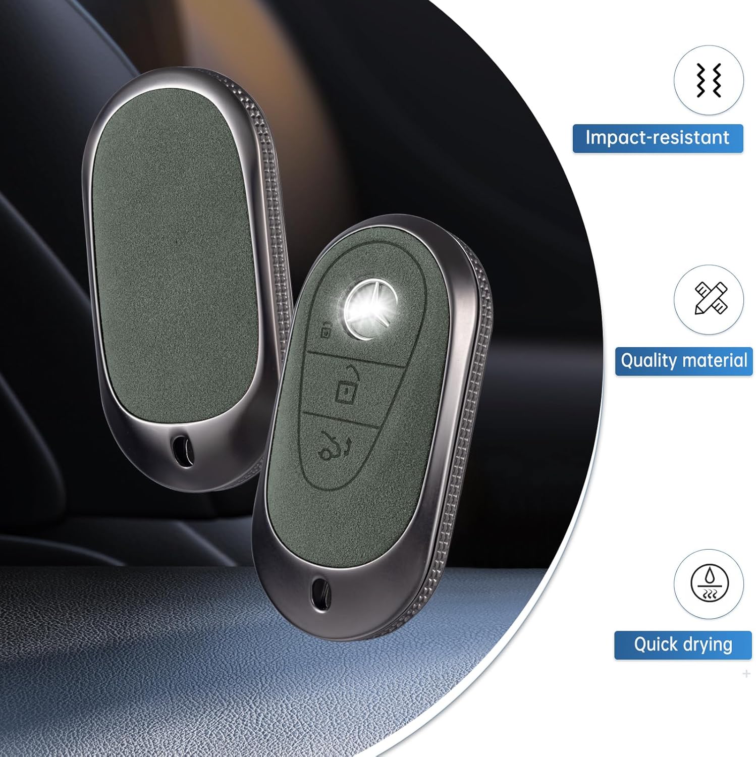 YO&YOYE Compatible con funda de llavero Mercede con llavero protector de cuero para llave de Clase S Clase G Clase E 2020-2022 (modelo 3, verde)