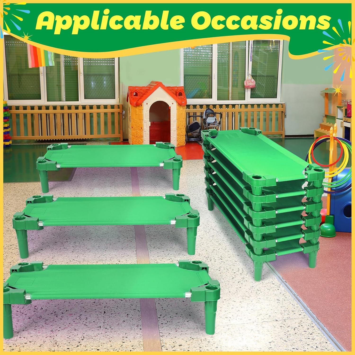 Cunas apilables para niños, 47 pulgadas de largo x 22 pulgadas de ancho, cuna portátil para dormir, cama portátil para muebles de aula preescolar,