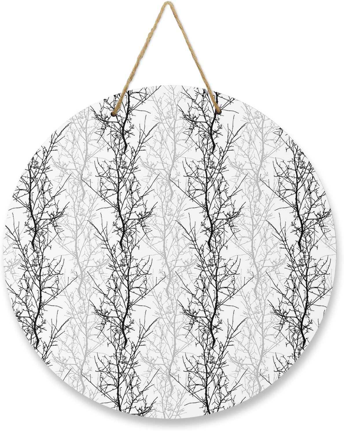 Welcome Sign for Front Door Decoration, Black Twig Grey Tree Branch Farmhouse 10 Inch Wreaths Hanging Sign Plaque Holiday Decor for Porch Garden