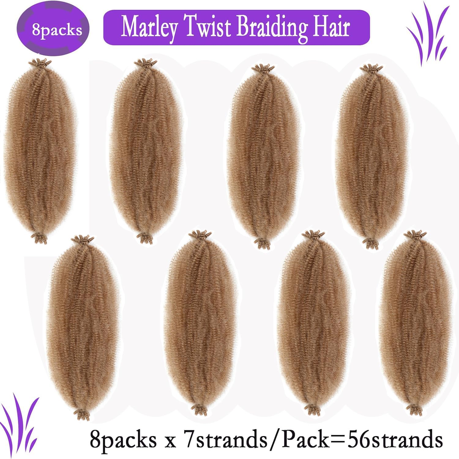Paquete de 8 paquetes de cabello trenzado Marley Twist de 18 pulgadas, color 27, cabello afro Twist cubano, cabello elástico previamente separado