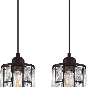 Paquete de 2 colgantes de isla de cocina con pantalla de cristal de 5.4 pulgadas, acabado de bronce aceitado, moderno accesorio colgante con Paquete de 2 colgantes de isla de cocina con pantalla de cristal de 5.4 pulgadas, acabado de bronce aceitado, moderno accesorio colgante con