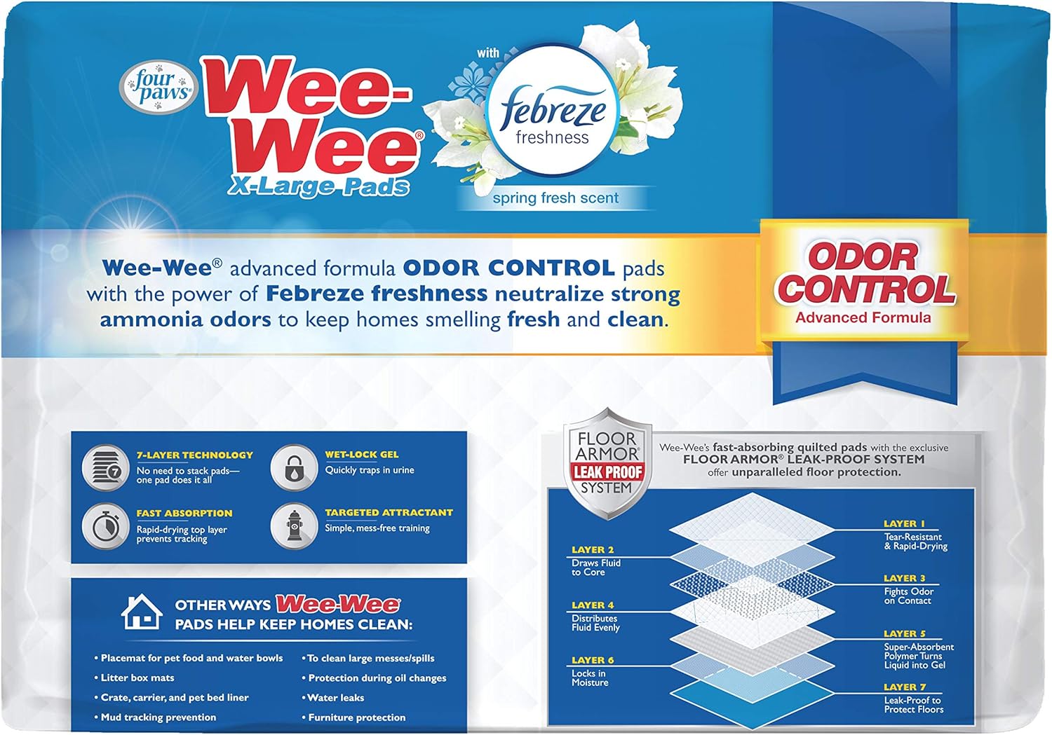 Four Paws Wee-Wee – Control de olores con Febreze Freshness – Almohadillas para orina XL para perros – Almohadillas para perros y cachorros para