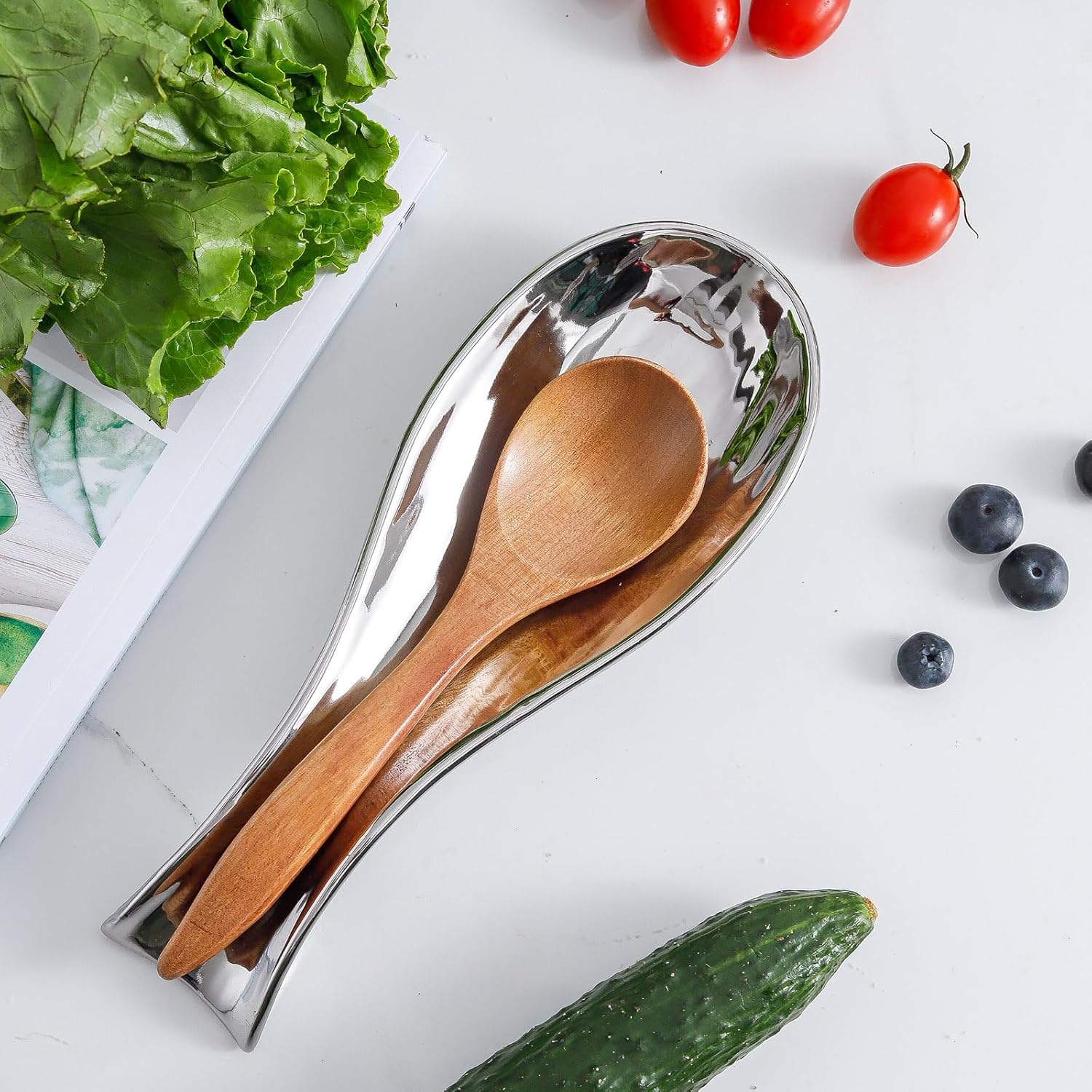 Hasense Soporte para cuchara para estufa, soporte grande de cerámica para encimera de cocina, soporte de utensilios de cocina para espátula,