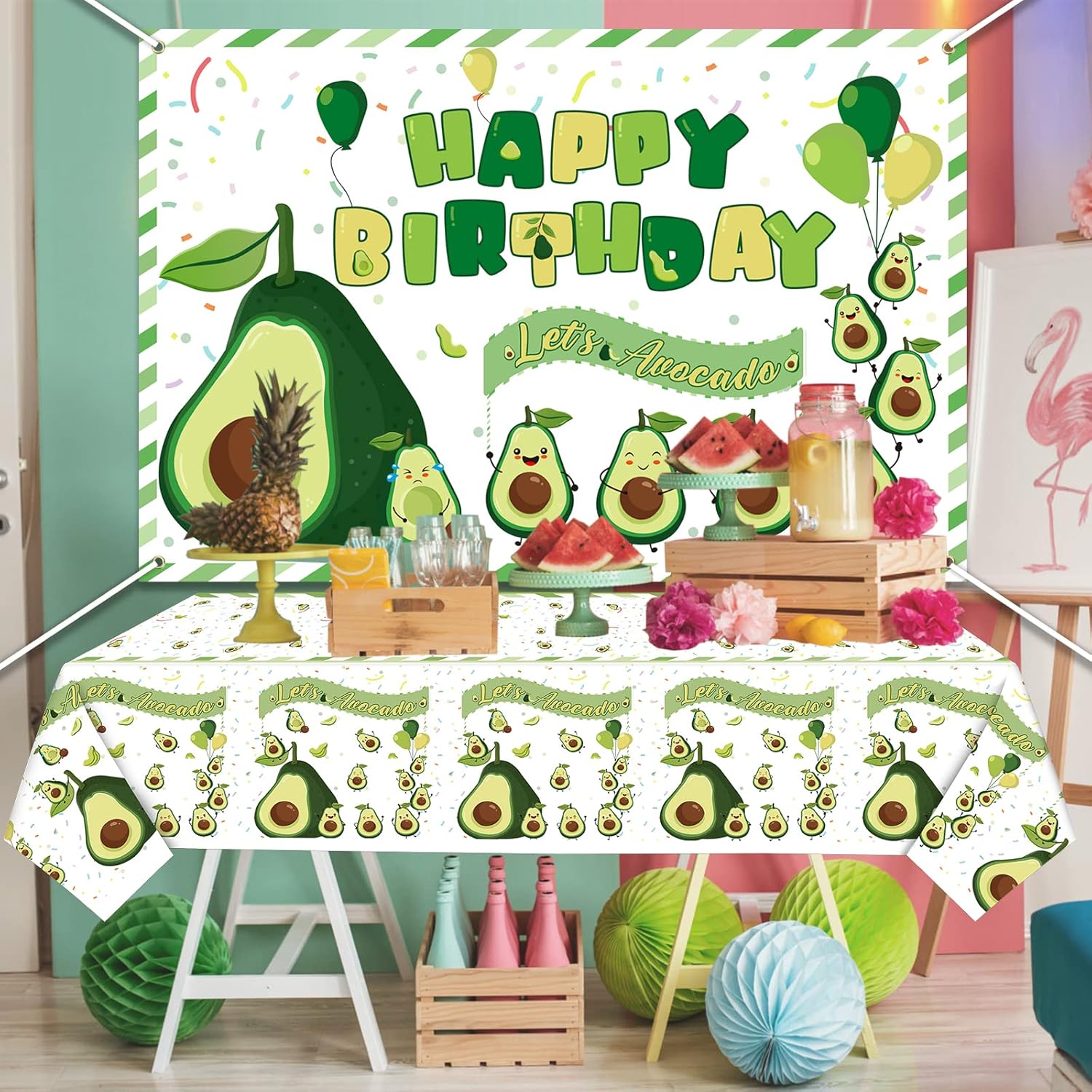 4 manteles de plástico con patrón de aguacate, 51.2 in x 86.6 in, mantel de plástico desechable para fiesta de cumpleaños de niños, baby shower