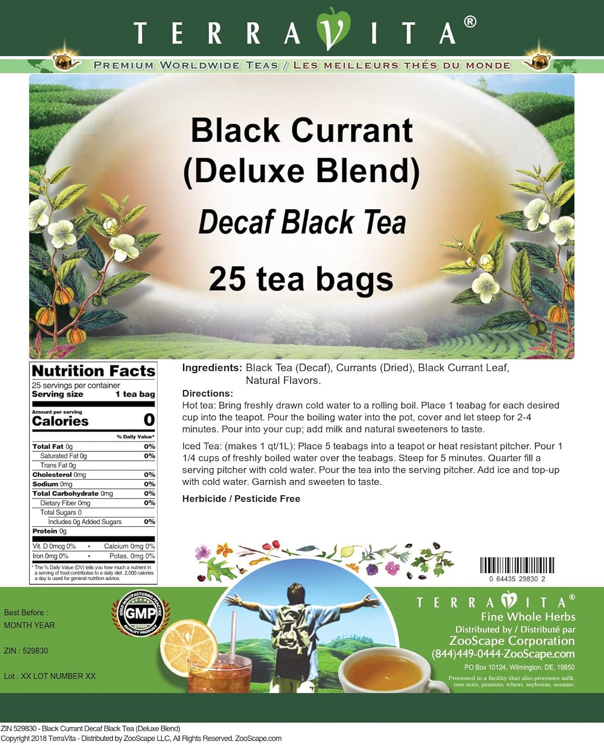 Té negro descafeinado de grosella negra (Deluxe Blend) (25 bolsitas de té, ZIN 529830)