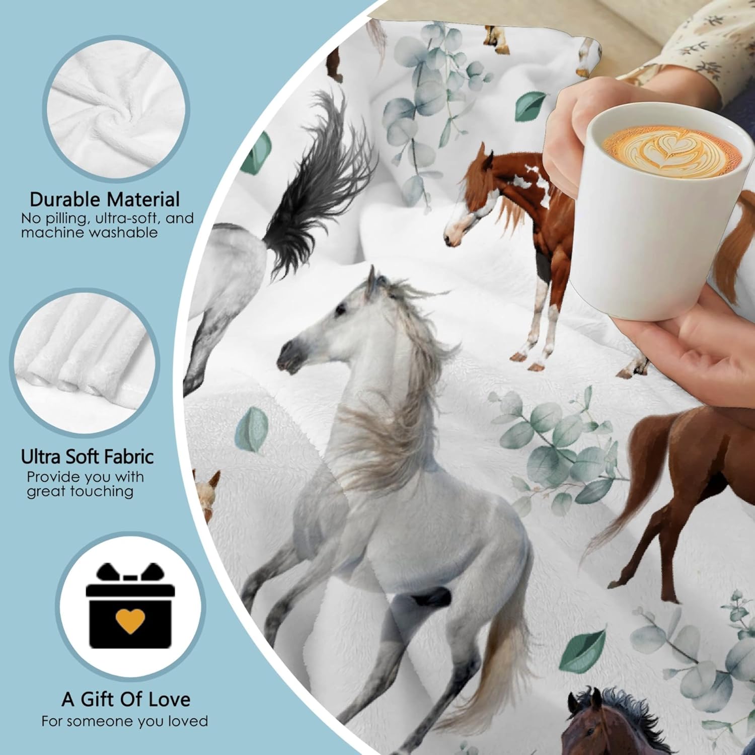 Manta de caballos, regalos de caballos para niñas, manta de franela de felpa ultra suave con flor de caballo para mujeres y hombres, regalo súper