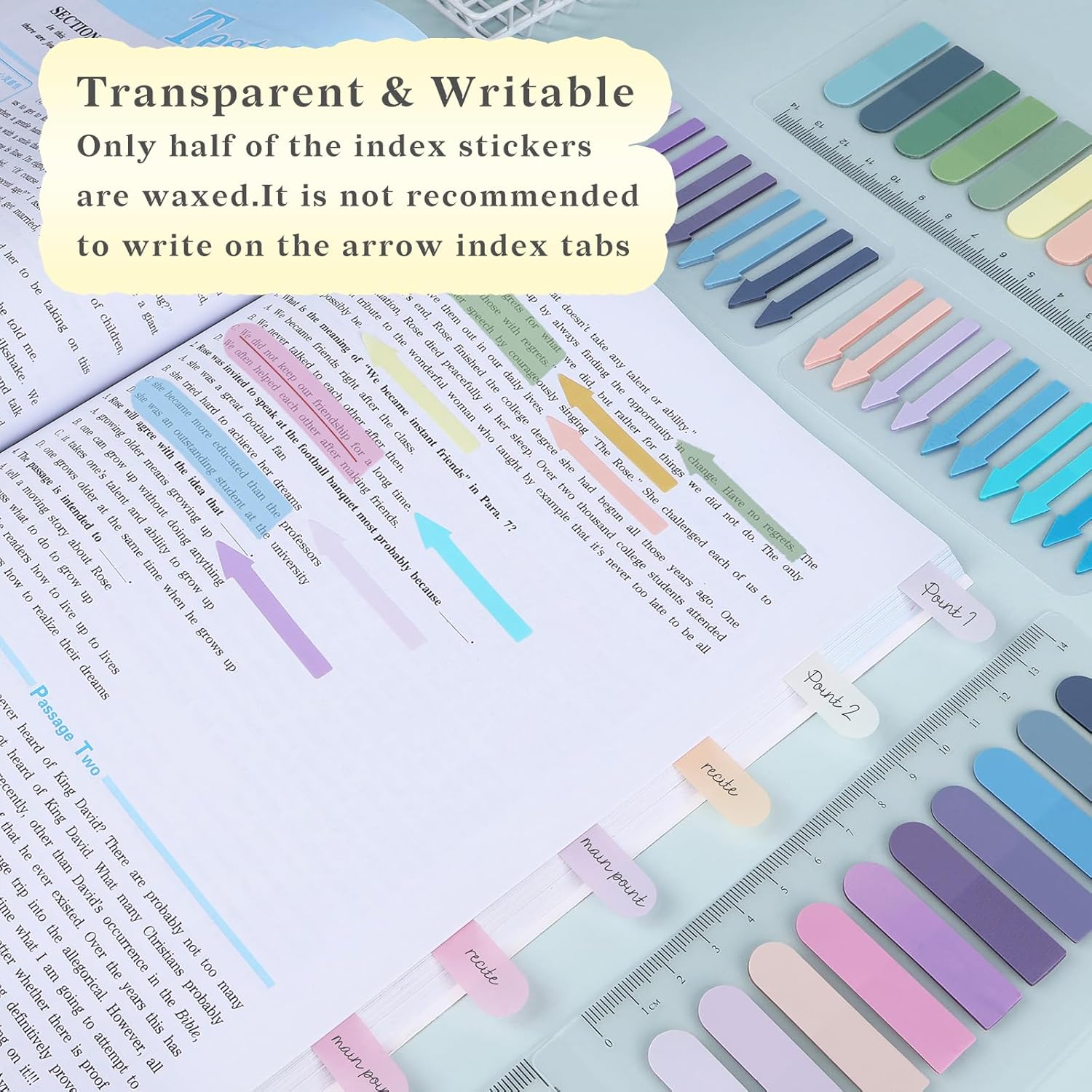 1200 pestañas adhesivas de colores reutilizables, banderas de flecha transparentes para anotar libros, marcadores de página translúcidos, pestaña de