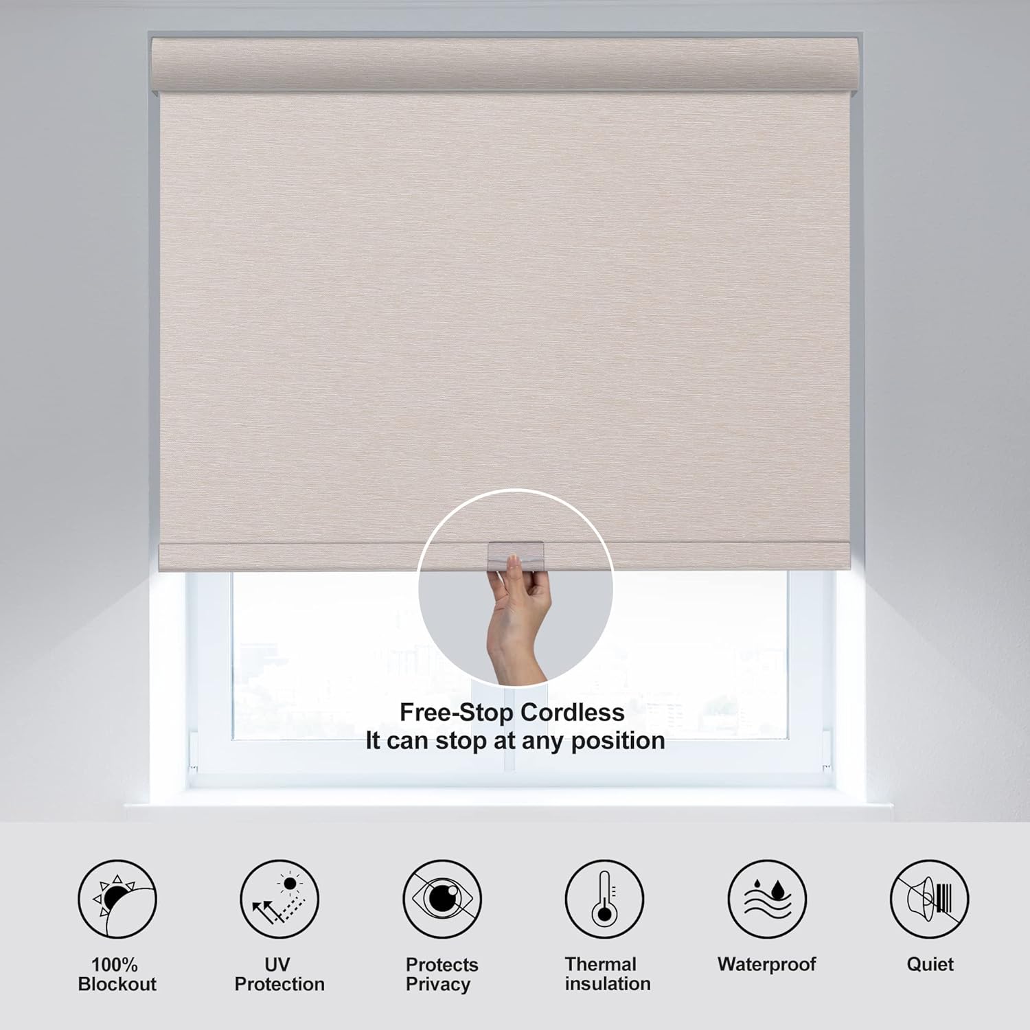 Persianas enrollables opacas sin cordones de jacquard a rayas con cenefa de cassette, aislamiento térmico, protección UV, persianas de ventana para