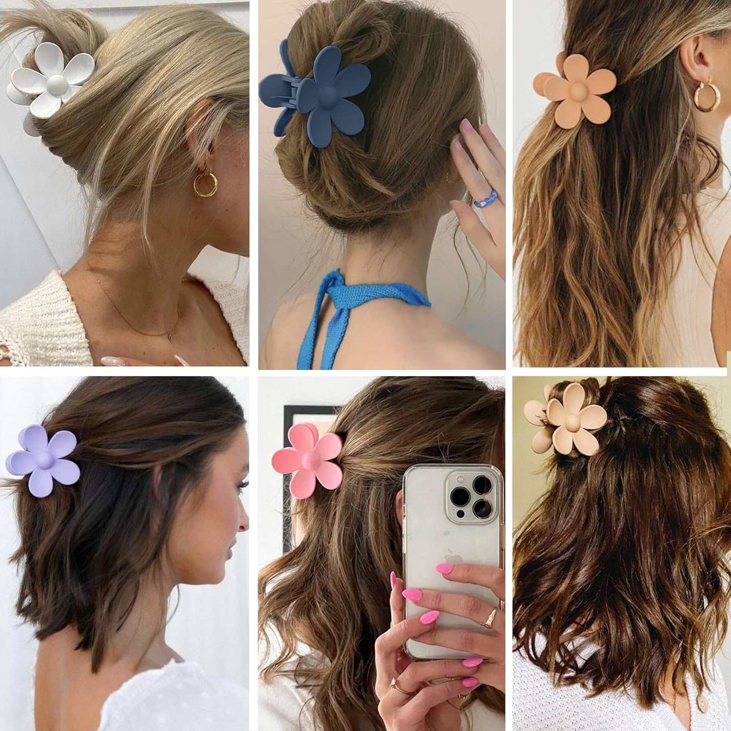 12 pinzas de flores para el cabello para mujeres y niñas, pinzas grandes con fuerte sujeción para cabello grueso y fino, 12 colores morandi mate