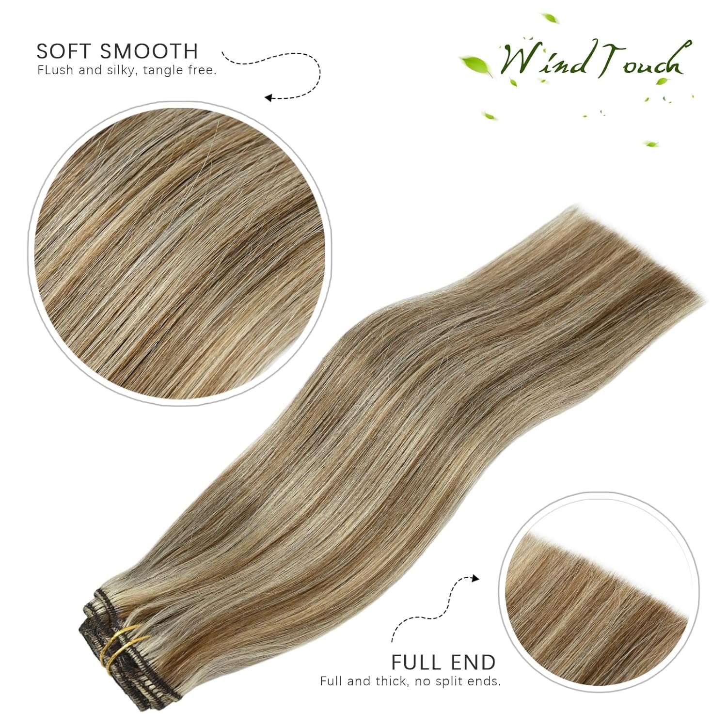 WindTouch Extensiones de cabello con pinzas, 4.33 oz, extensiones de cabello largo de 22 pulgadas, extensiones de cabello humano real, 7 unidades,
