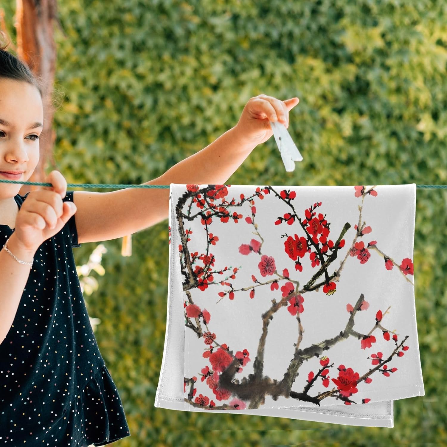HATESAH Paquete de 2 toallas de mano con diseño de flor de cerezo rojo, toallas de baño absorbentes de microfibra asiática japonesa con tinta de