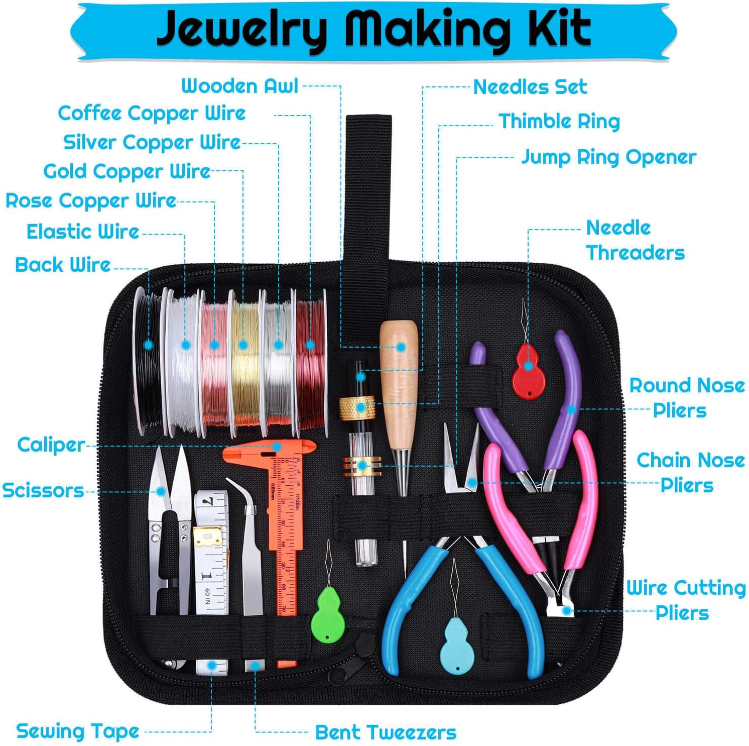 shynek Suministros para hacer joyas, kit de joyería de 1597 piezas con alicates de joyería, herramientas, alambre de joyería y accesorios de joyería