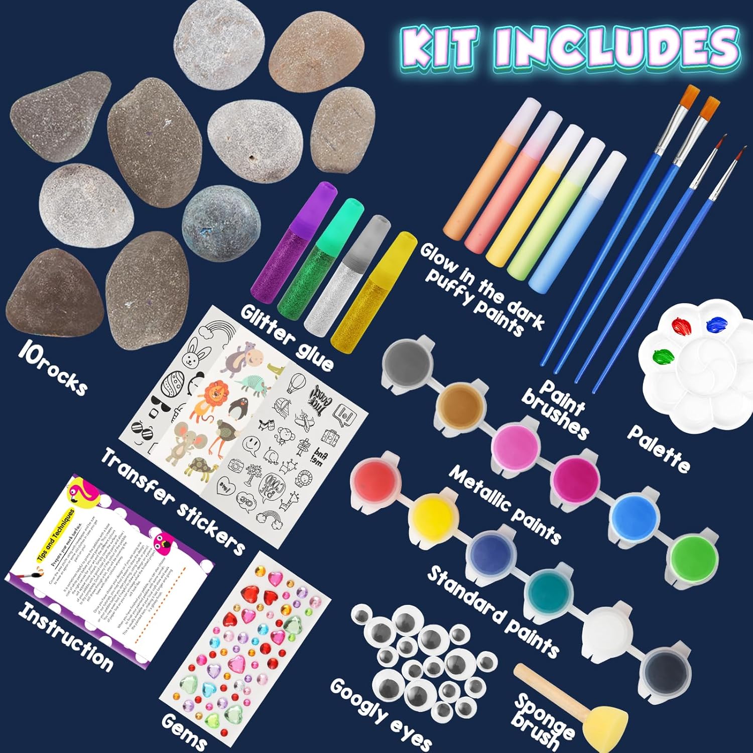 BainGesk Kit de pintura de roca que brilla en la oscuridad para niños, juego de manualidades de pintura, regalos de artes y manualidades para edades