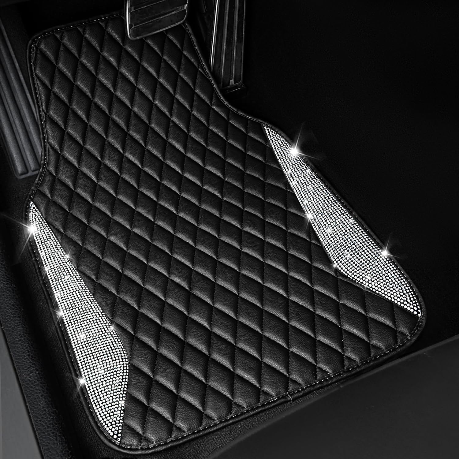 CAR PASS Alfombrillas de cuero brillantes para automóvil, con diamantes brillantes, con diamantes de imitación y purpurina brillante,