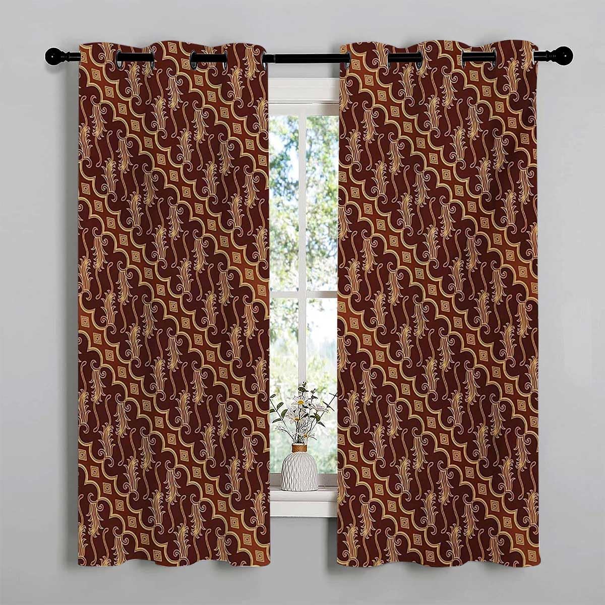 YANFENQI Half Curtains for Windows Brown Grommet Short Thermal Door Curtain Cortinas para Ventanas De Cuarto 63Inch Width by 80Inch Length,2 Panels