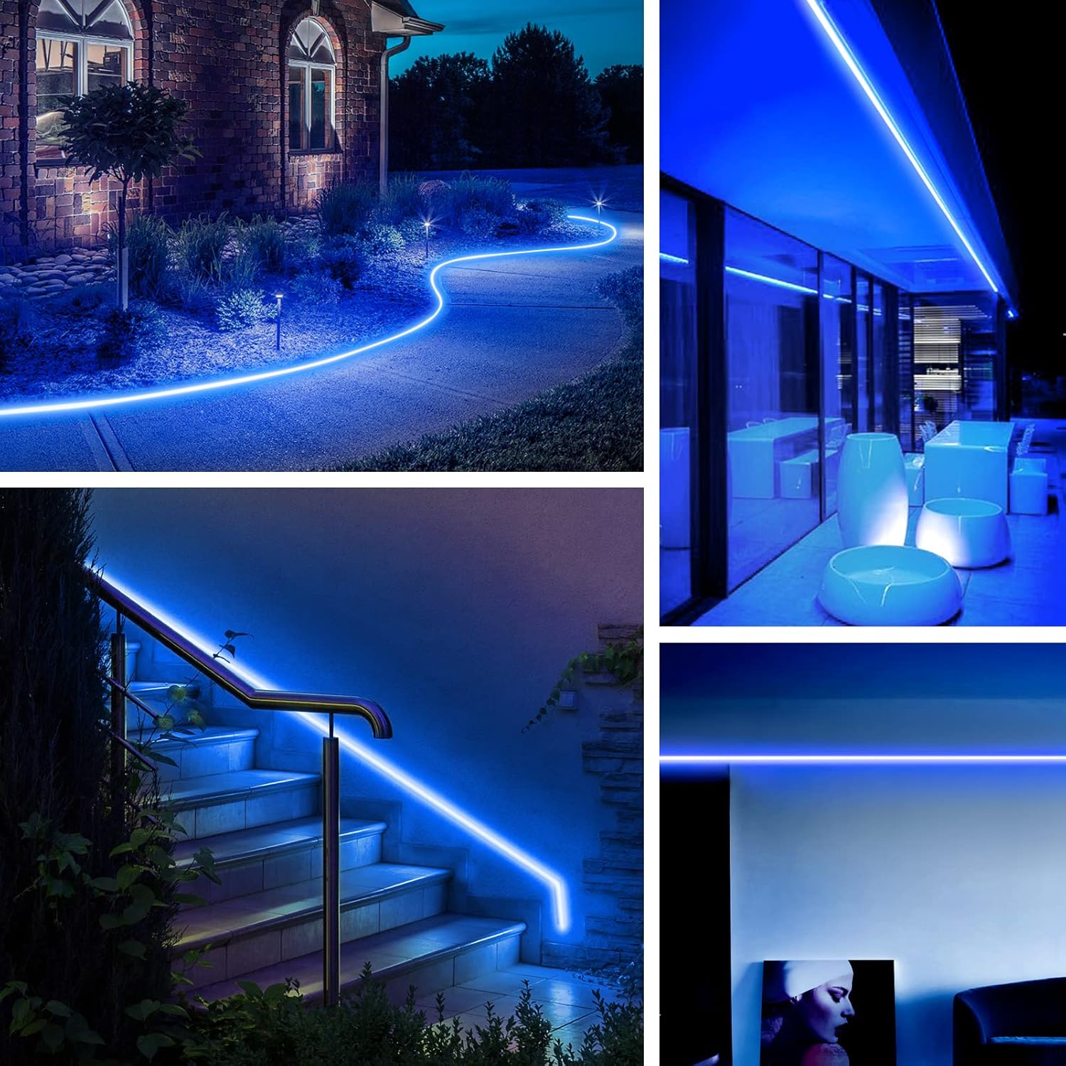 Shine Decor Tira de luces LED de neón conectables, 16.4 pies, flexible, CA, 110 V, 120 V, tira de luces LED de neón (color azul) al aire libre,