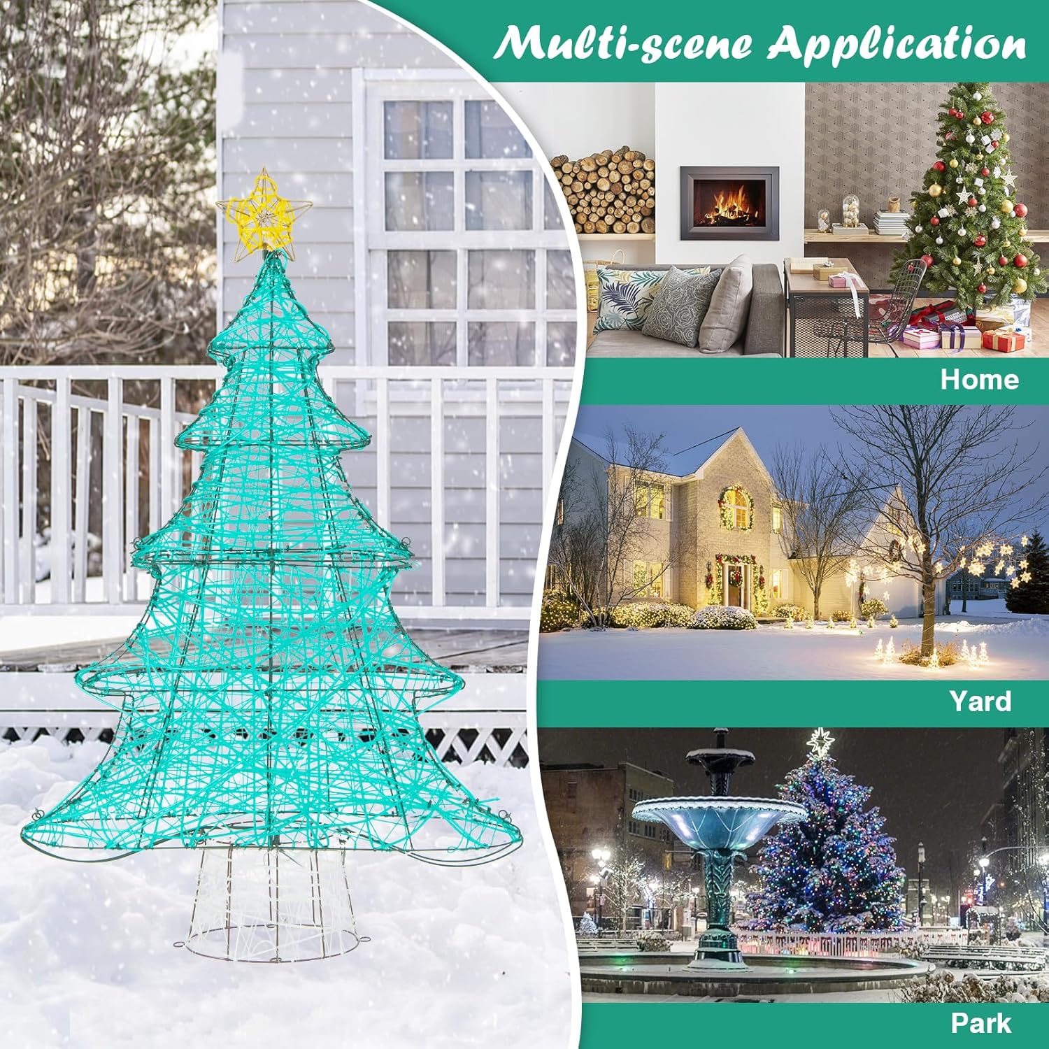 Tangkula Árbol de Navidad artificial iluminado de 4 pies, decoración de árbol de Navidad con 520 luces LED, estrella superior, cadena de luz