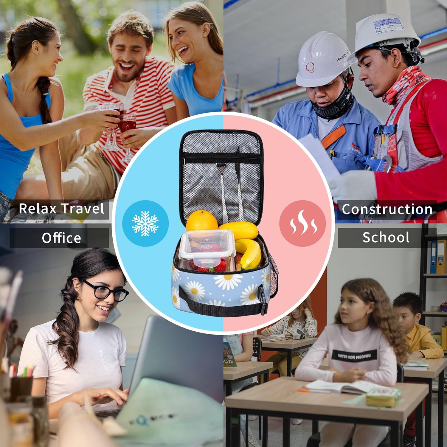 Bolsas de almuerzo aisladas reutilizables para mujeres y hombres, bolsas de almuerzo portátiles de gran capacidad para el trabajo, picnics y viajes