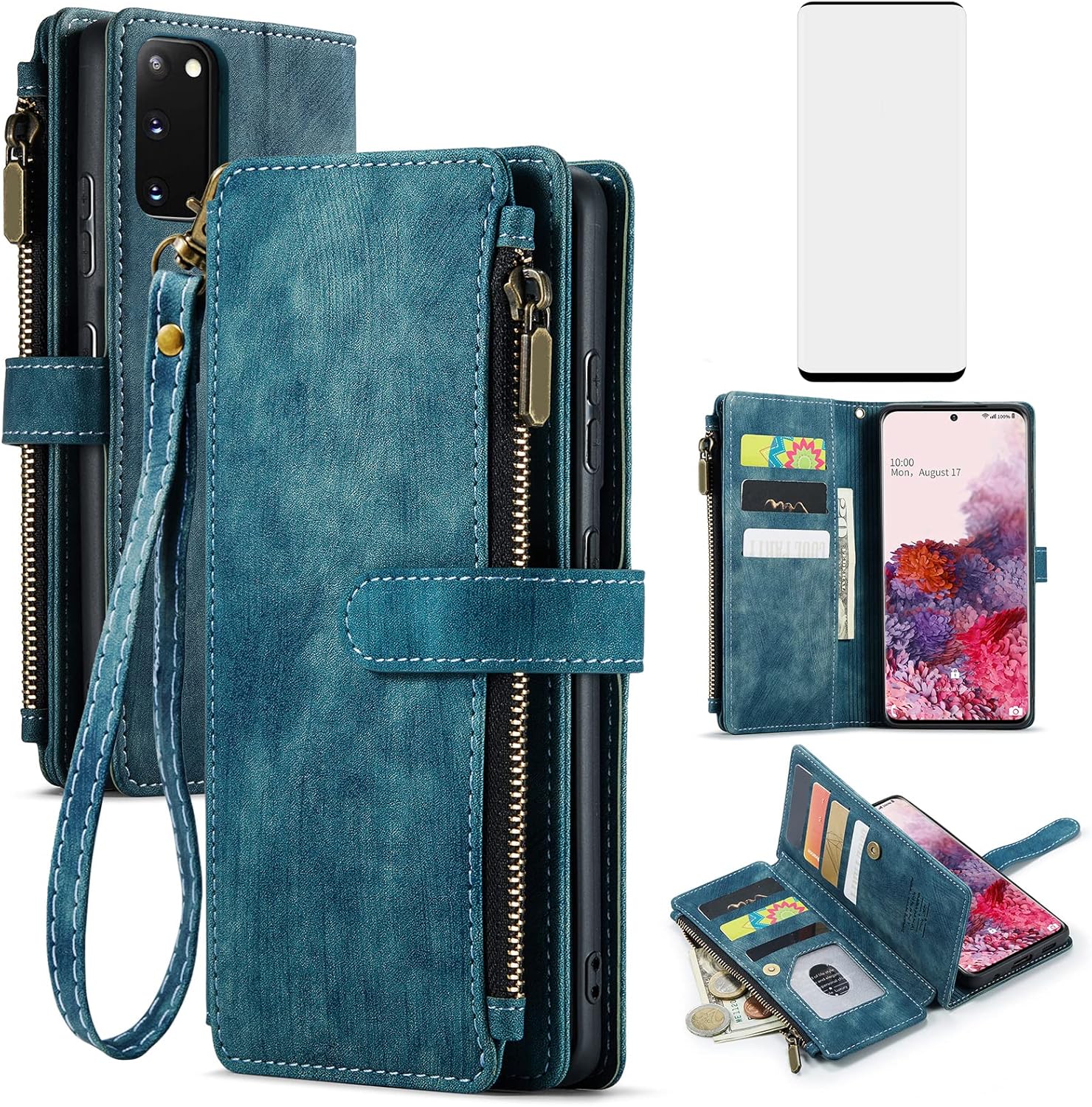 Asuwish Funda de teléfono para Samsung Galaxy S20 Glaxay S 20 5G UW 6.2 pulgadas Funda tipo cartera y protector de pantalla de vidrio templado,