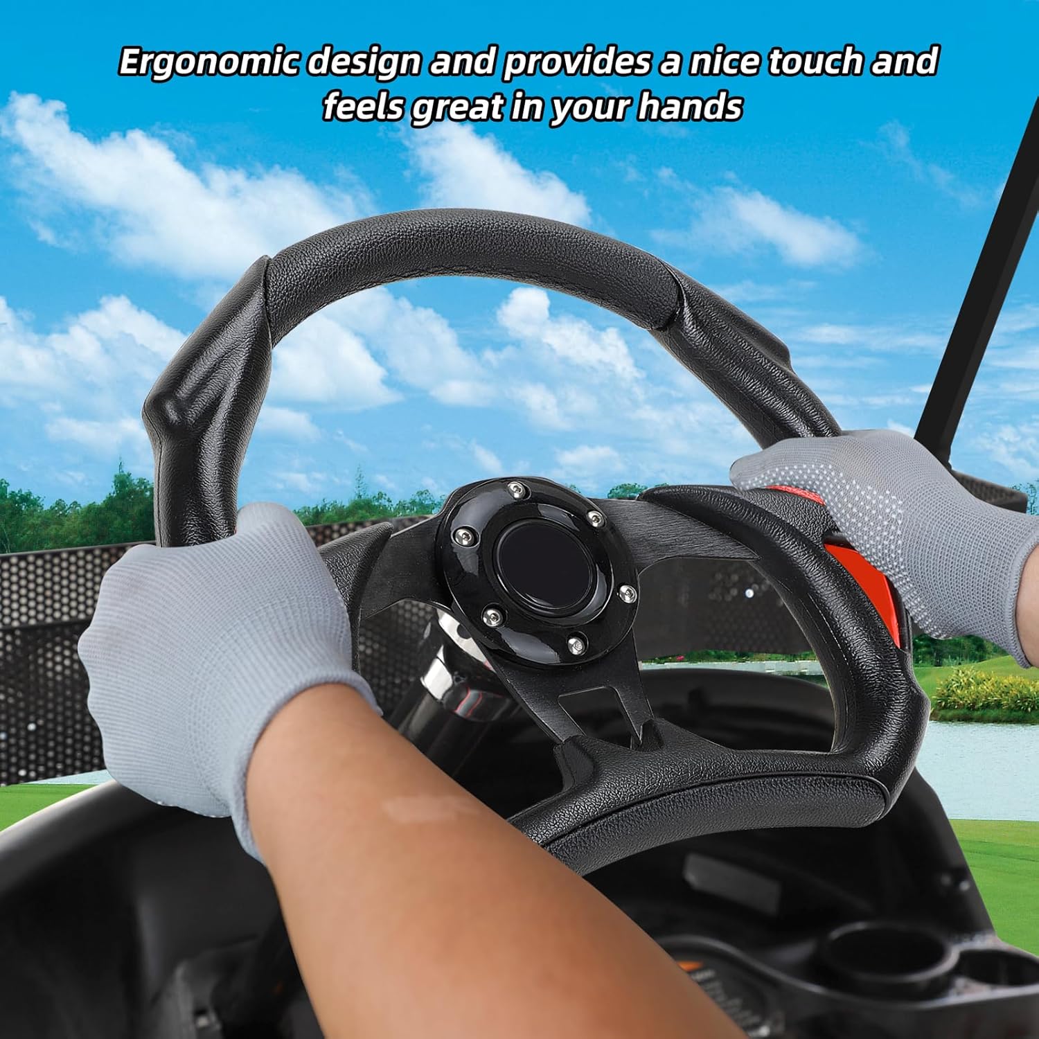 Roykaw Volante de carrito de golf de 12.5 pulgadas O.D Racing Style Volante compatible con EZGO RXVTXTMedalist, Club Car DSPrecedentTempo, Yamaha