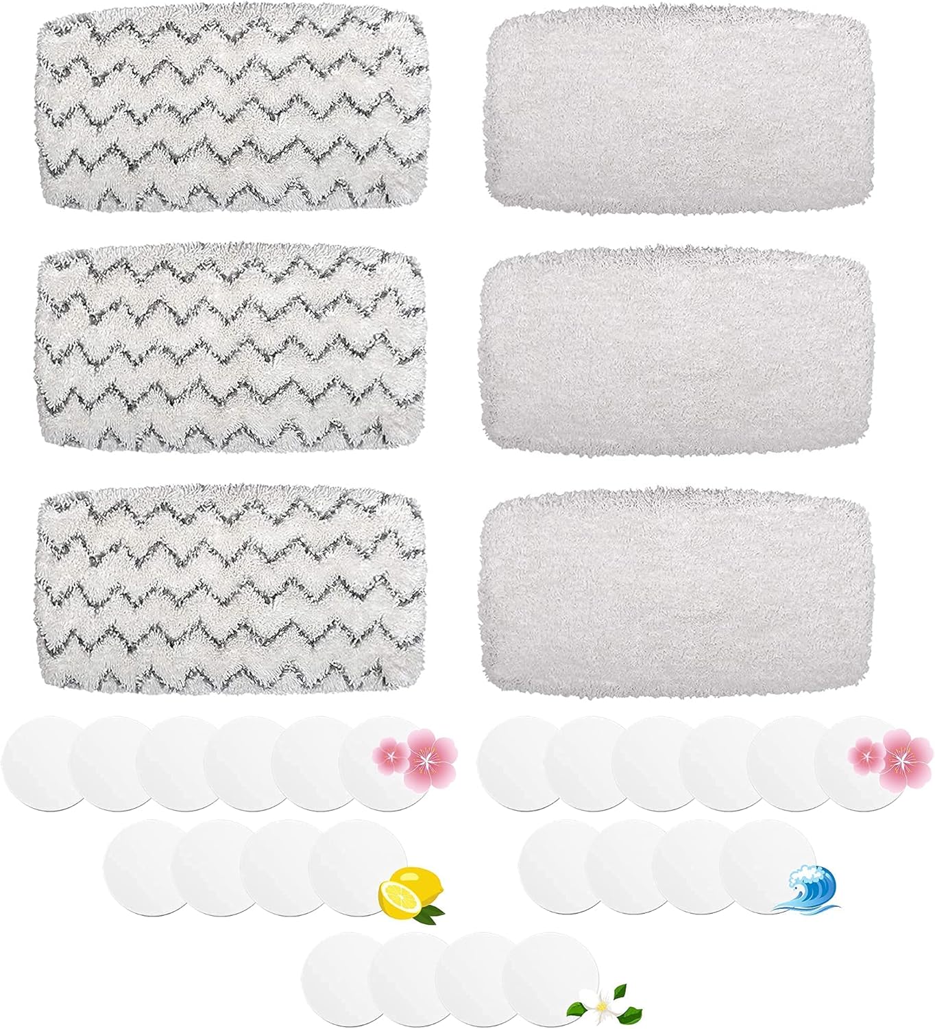 F Flammi – Juego de 6 almohadillas para fregona de vapor + 24 discos aromáticos para Bissell PowerFresh Vac & Steam Mop 2747A y Symphony Vac & Steam