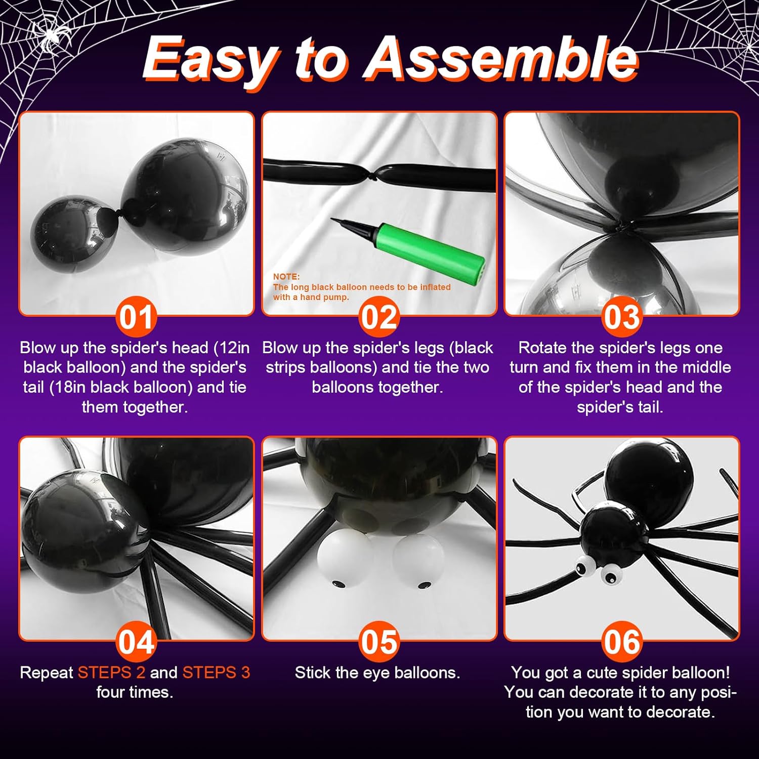 MJartoria Kit de guirnalda de globos de Halloween de 149 unidades, color naranja, negro y morado, kit de guirnalda de globos de araña, calabaza,