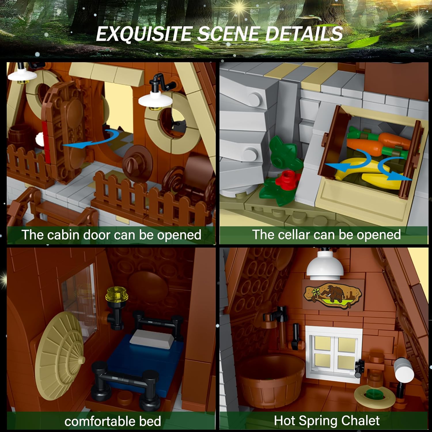 MOC – Juego de construcción de cabaña de madera con luces LED, MOC Villa Chalet Construcción, Kit de construcción de casa de cabaña con iluminación