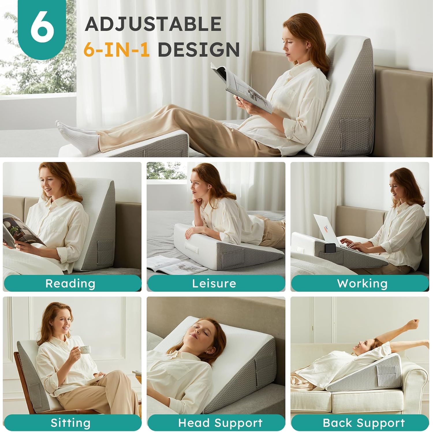 Almohada de cuña para dormir, almohada de cuña de soporte elevado de 12 pulgadas, almohada triangular transpirable de cuña poscirugía, parte