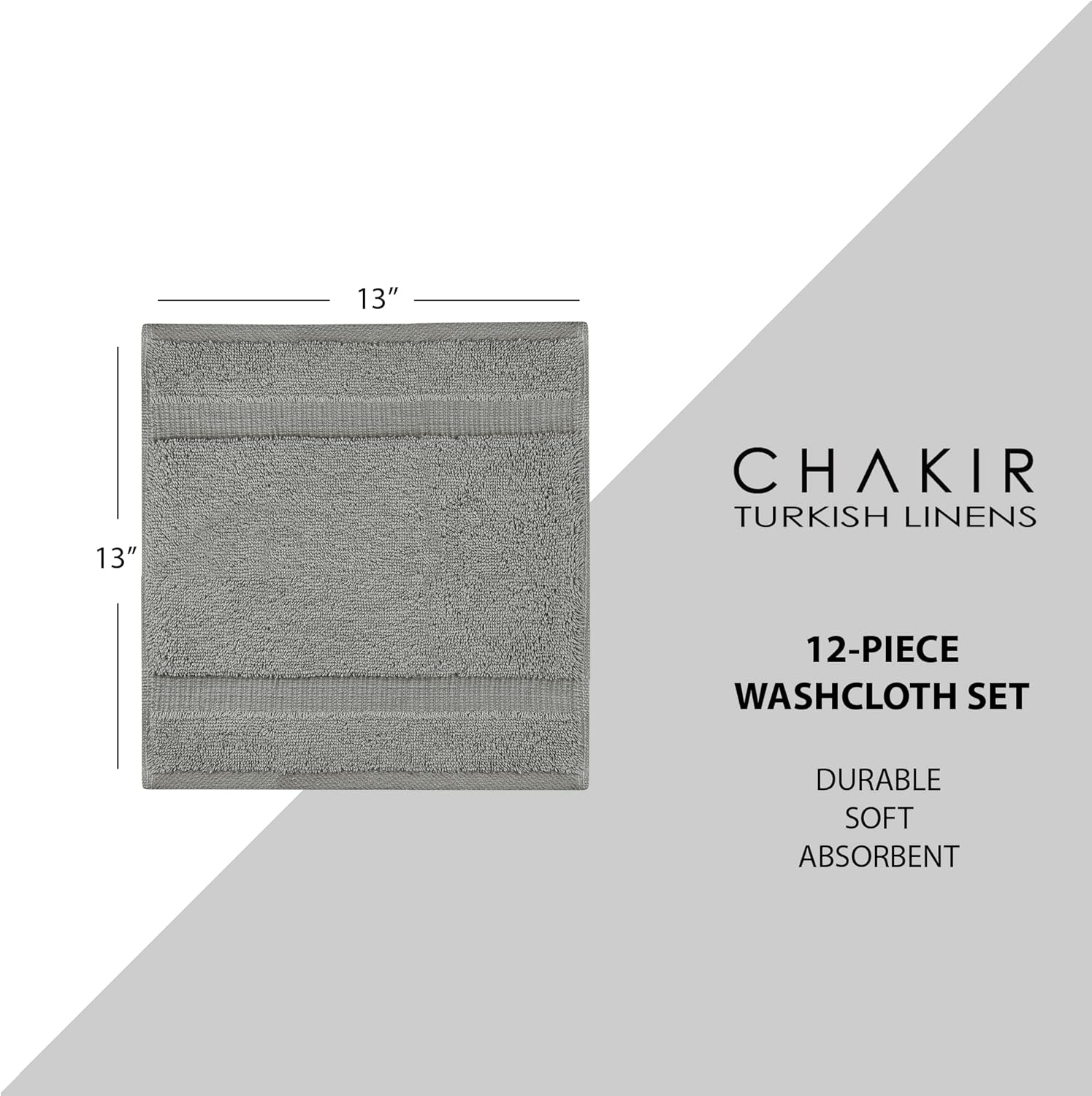 Chakir Turkish Linens Toallas turcas 100% algodón de calidad de hotel y spa, suaves y absorbentes (12 paños de baño, gris)