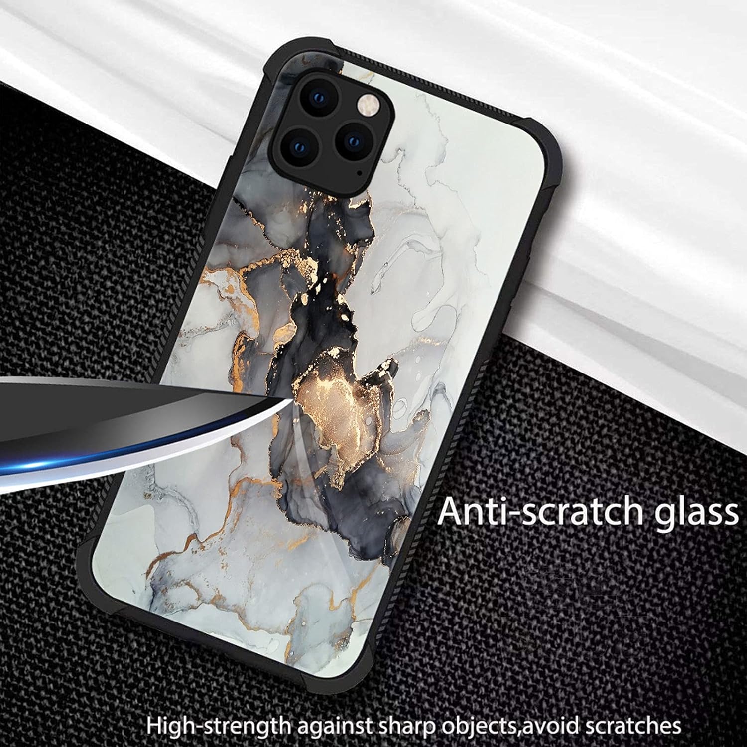 ZHEGAILIAN Funda compatible con iPhone 13 Pro Max, diseño de mármol negro y blanco, antiarañazos, 13 Pro Max para niños y hombres, diseño de cuatro