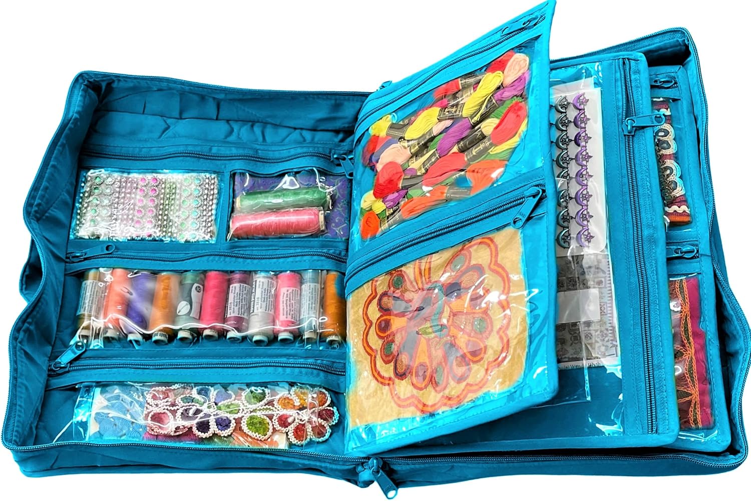 Yazzii Quilter’s – Bolsa para proyectos con 19 bolsillos, organizador de bolsas de almacenamiento portátil, organizador de almacenamiento multiusos