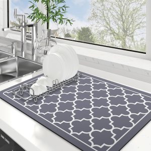 WISELIFE Tapete de secado de platos súper absorbente, tapete de secado de platos grande para encimera de cocina, tapete de secado de platos fácil de WISELIFE Tapete de secado de platos súper absorbente, tapete de secado de platos grande para encimera de cocina, tapete de secado de platos fácil de