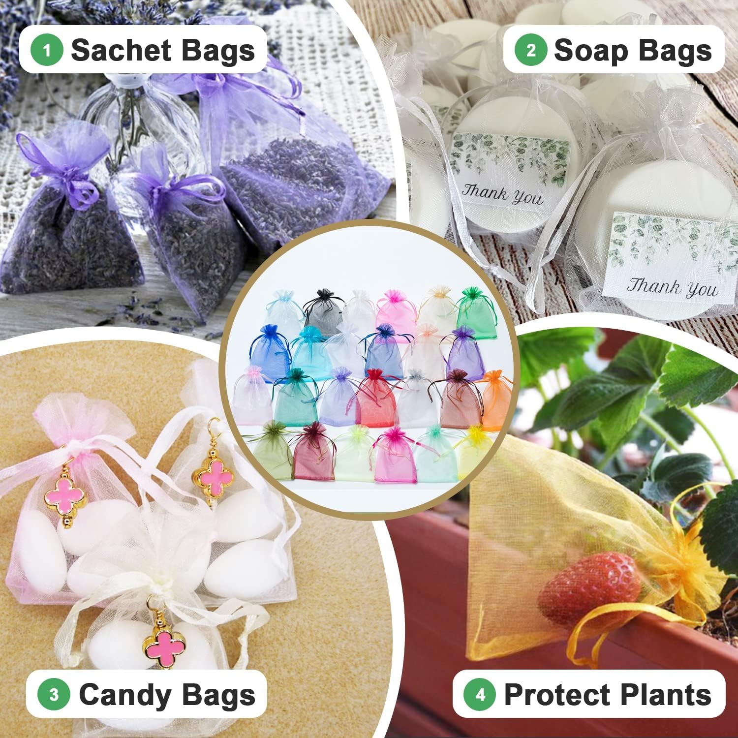 Bolsas de organza verde de 3 x 4 pulgadas (100 unidades), bolsas de regalo de malla transparente con cordón, bolsas de joyería de organza pequeña