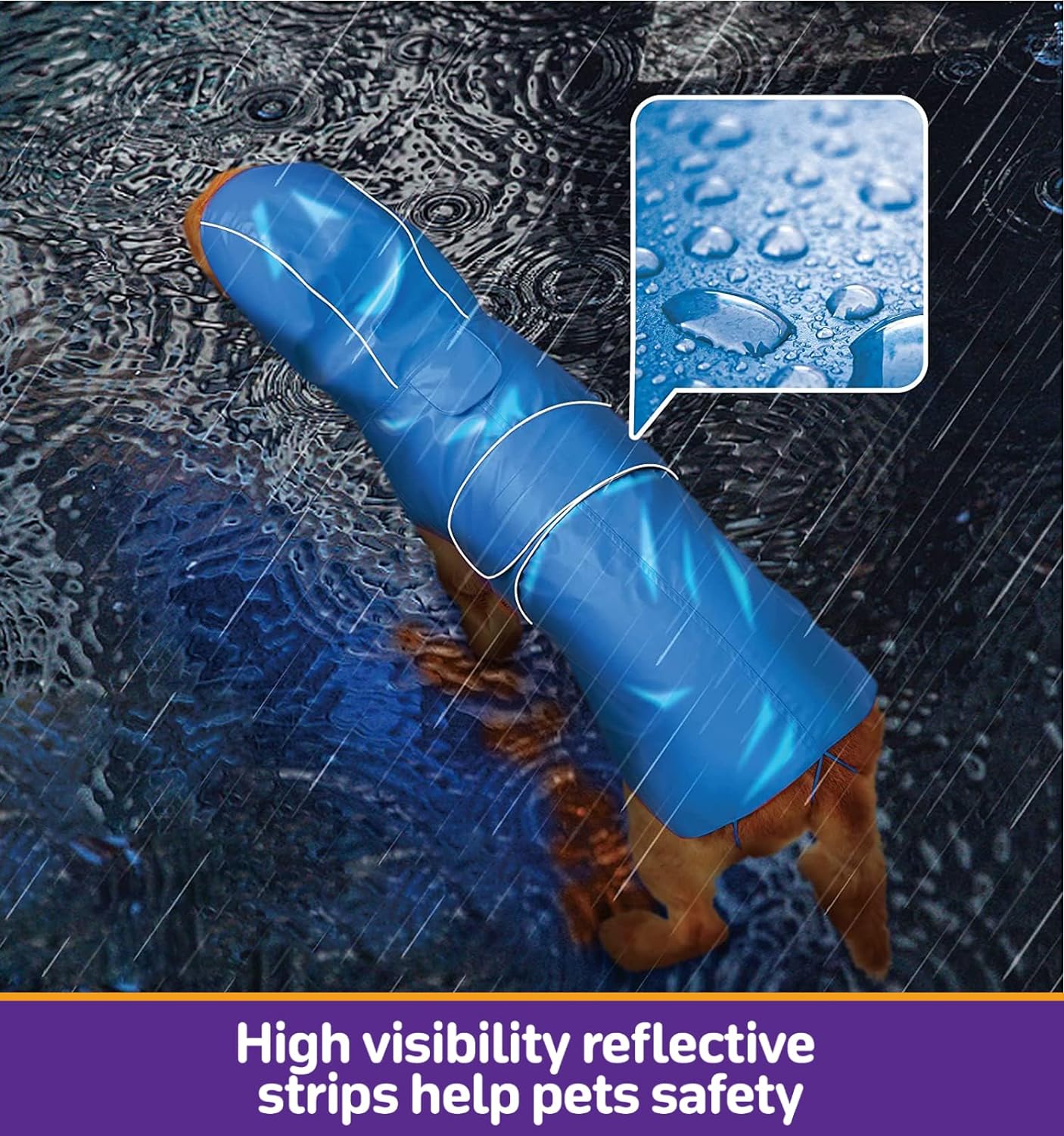 Kimee Impermeable para perro reversible, poncho deslizante de un solo lado, ajustable, impermeable, con agujero para la correarayas reflectantes con